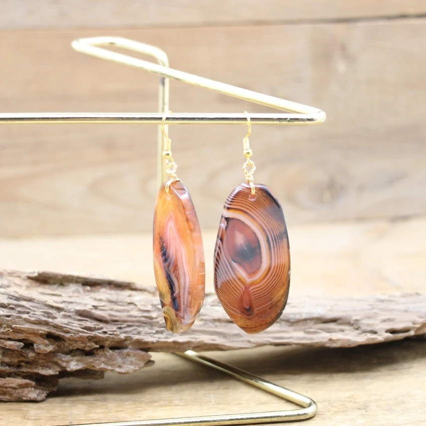 Colourful Agates Slice Hook Earrings Irregular Raw Stone Slab Dangle Reiki Eardrop Women Party Wedding Summer Jewelry QC7020