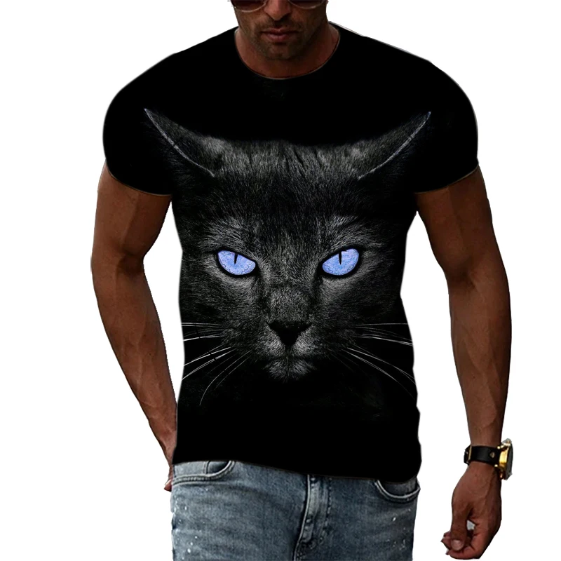 Summer New Animal Cat Pattern 3D T-shirt Hip Hop Trend Personality Fashion Round Neck Top Casual Street Element Short Sleeve Tee