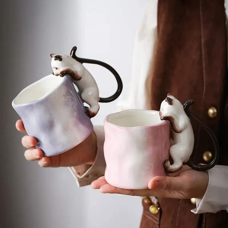 

350ml Creative Ceramic Cat Mug with 3D Embossed Cat Design Exquisite Afternoon Tea Latte Coffee Cup Home Breakfast Milk Mug Gift