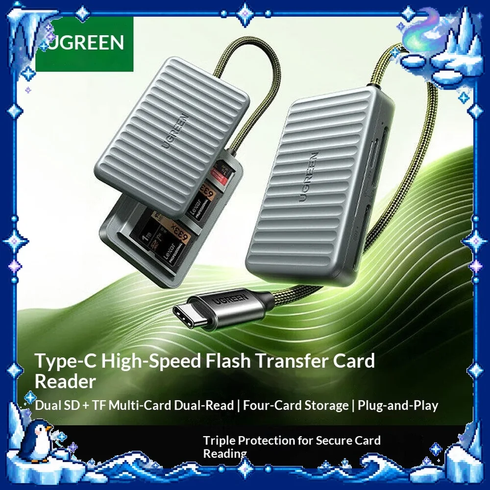 UGREEN 55886 USB C Card Reader CM868 USB 3.0 5Gbps SD TF Simultaneous Read Magnetic 4 Card Storage Braided Cable