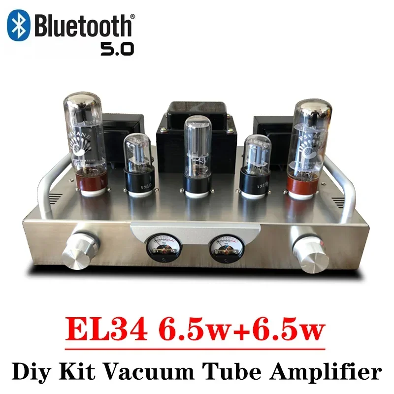 

6.5w*2 EL34 Vacuum Tube Amplifier Diy Kit High Power Low Distortion Warm voice Bluetooth 5.0 Vu Meter HIFI Amplifier Audio