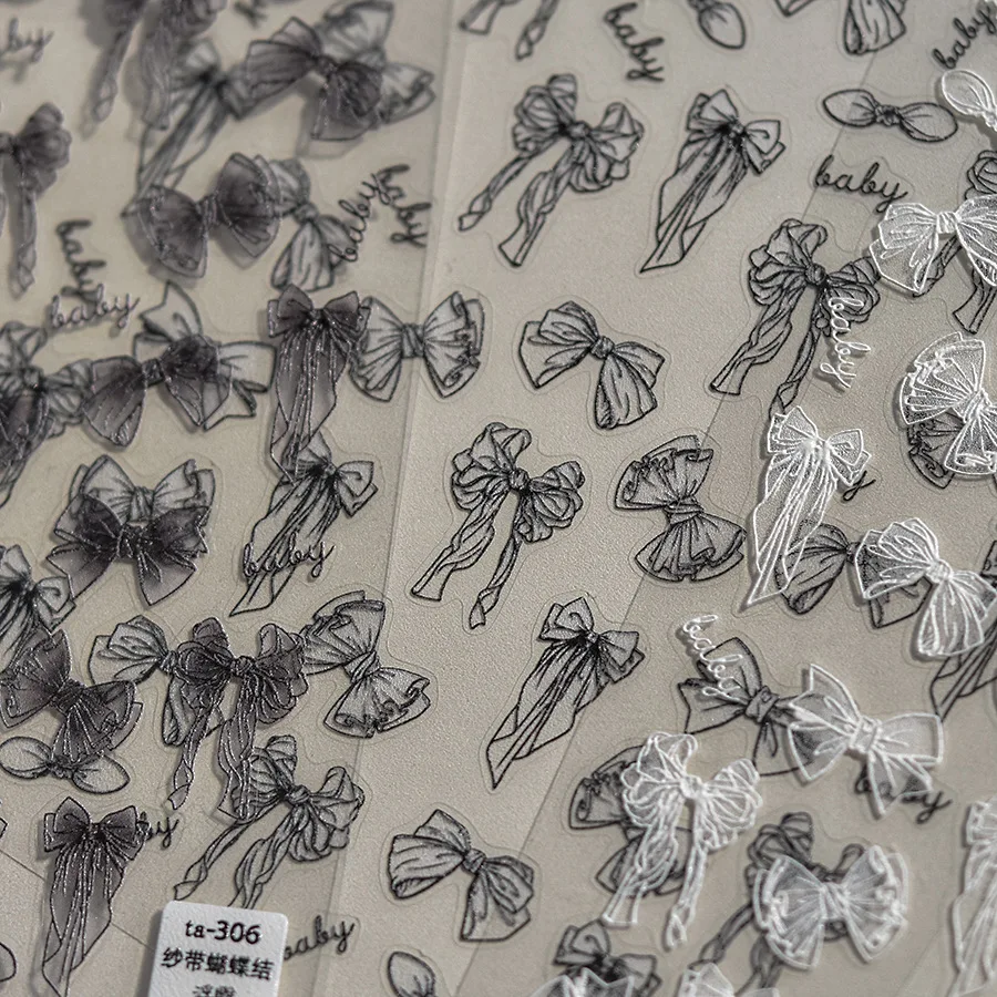 

1 шт. 5D японские наклейки для ногтей с галстуком-бабочкой 2024 кружевной бант длинная лента самоклеящиеся украшения для ногтей наклейки для маникюра DIY