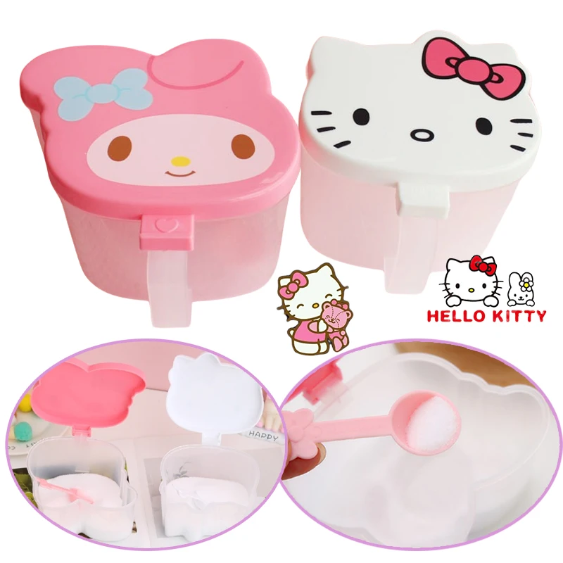 Sanrio Hello Kitty Seasoning Jar Melody Spice Box with Spoon Kitchen Accessories Condiment Container Salt Storage Seasoning Box