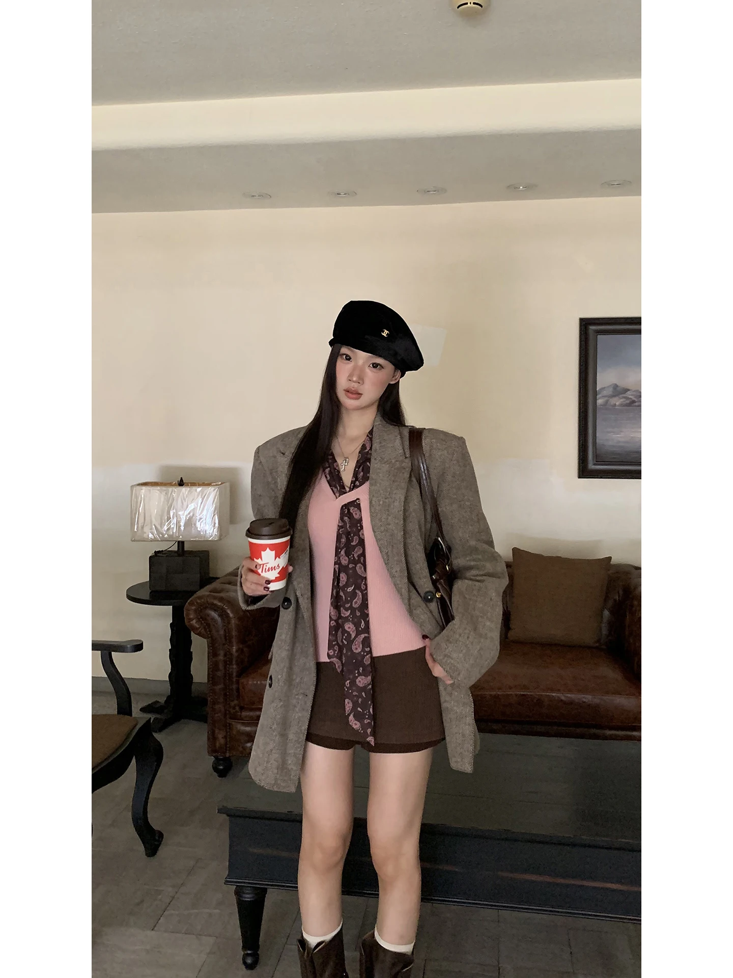 

Red Celebri A-Line Skirt Women's Autumn Winter Corduroy Wrap around Skirt Coffee Color Small Size ort Skirt