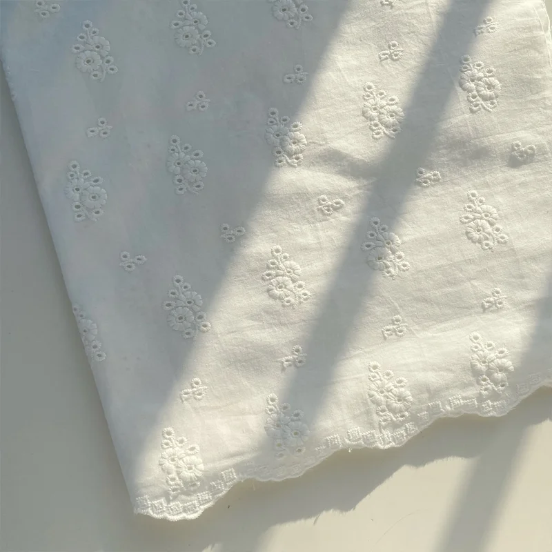 

Cotton Fabric Embroidered White Flower Skirts Shirts Pajamas Pillowcases Handmade DIY Sewing Fabrics