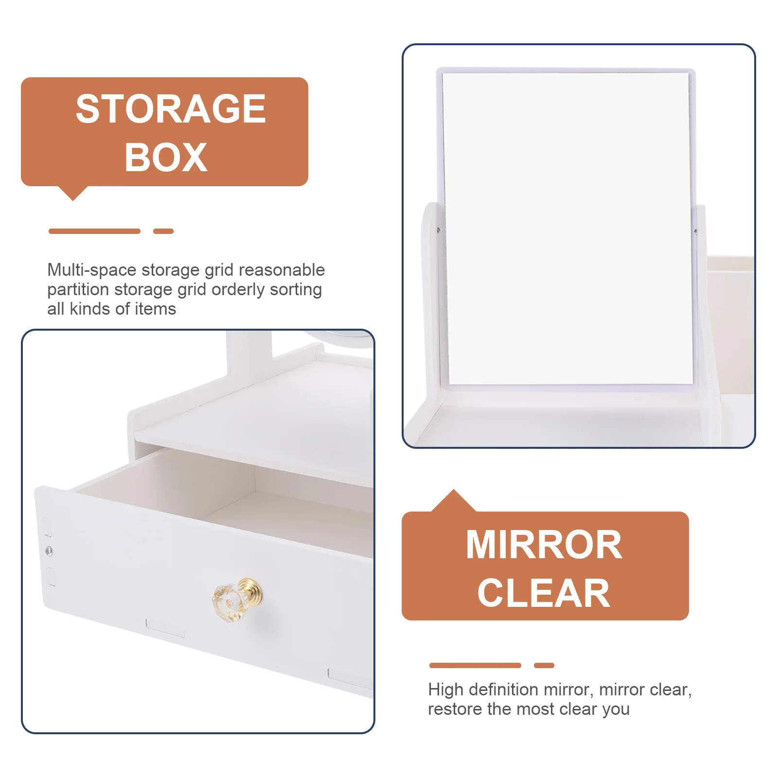 

Classify Cosmetics Storage Box Drawer Organizer Premium PVC Desktop Storage Box Sundries Holder Mirror Makeup Organizer Jewelry