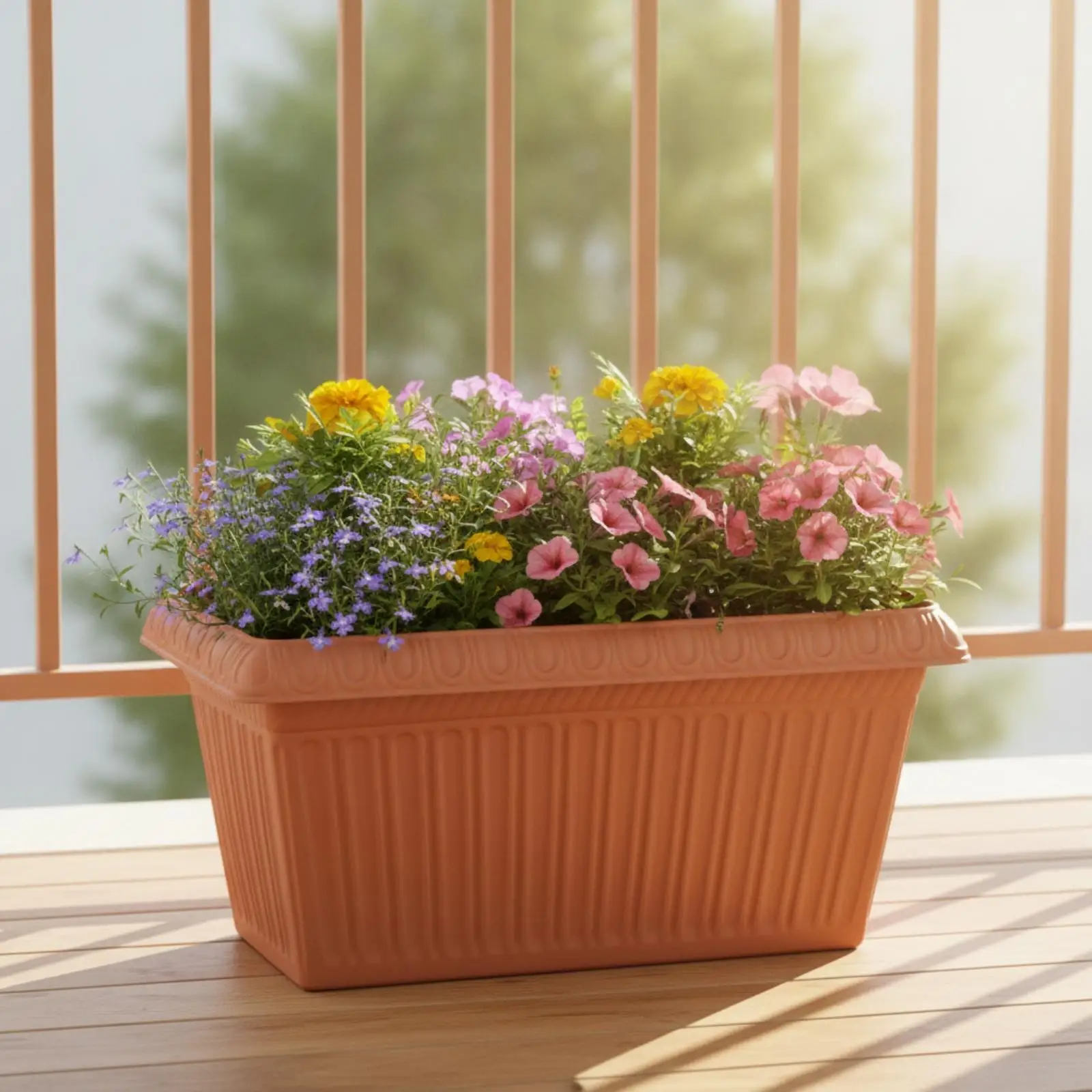 Outdoor Floor Planter Deep Resin Plant Pot with Removable Drain Plug for Vegetable Herb Garden Use