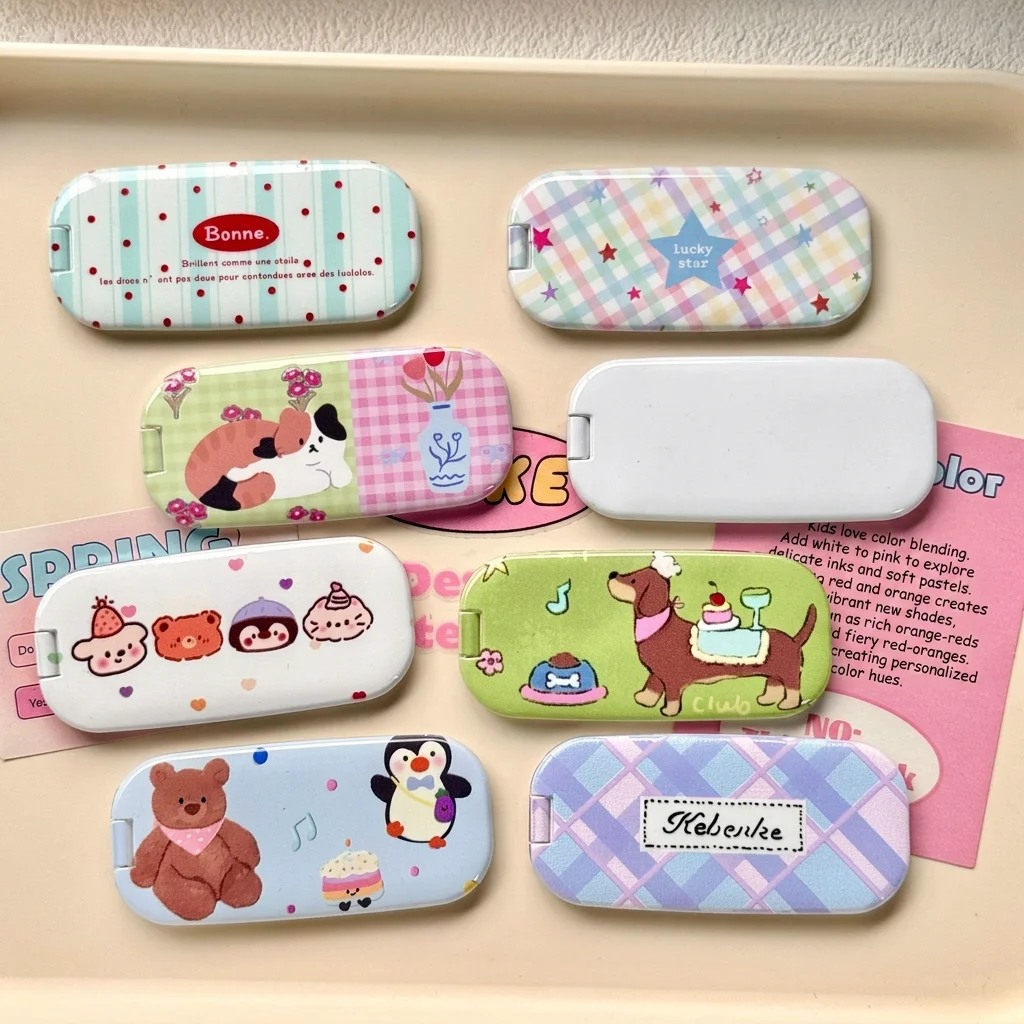 Cute Pattern Mirror Double-Sided Portable Makeup Mirror Acrylic Makeup Mirror Portable Adhesive Phone Stand For Daily Commute