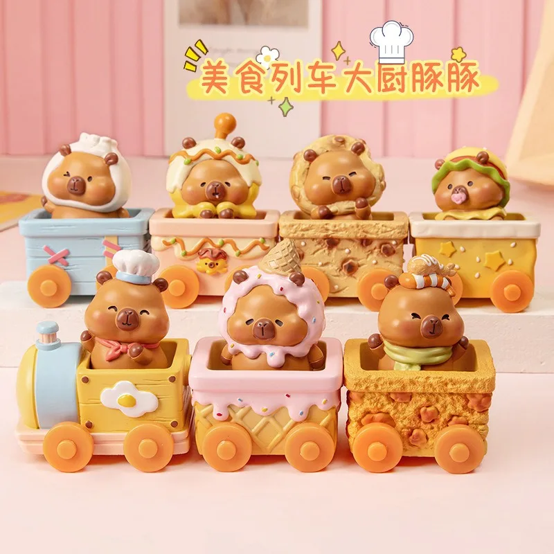 

Miniso Kapibara Pet Food Train Chef Tantant Blind Box Desktop Car Decoration for Kids Gift