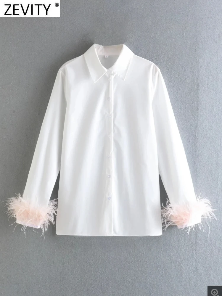 Zevity New Women High Street Candy Color Feathers Design Blouse Office Lady Long Sleeve Shirts Chic Casual Chemise Tops LS10028