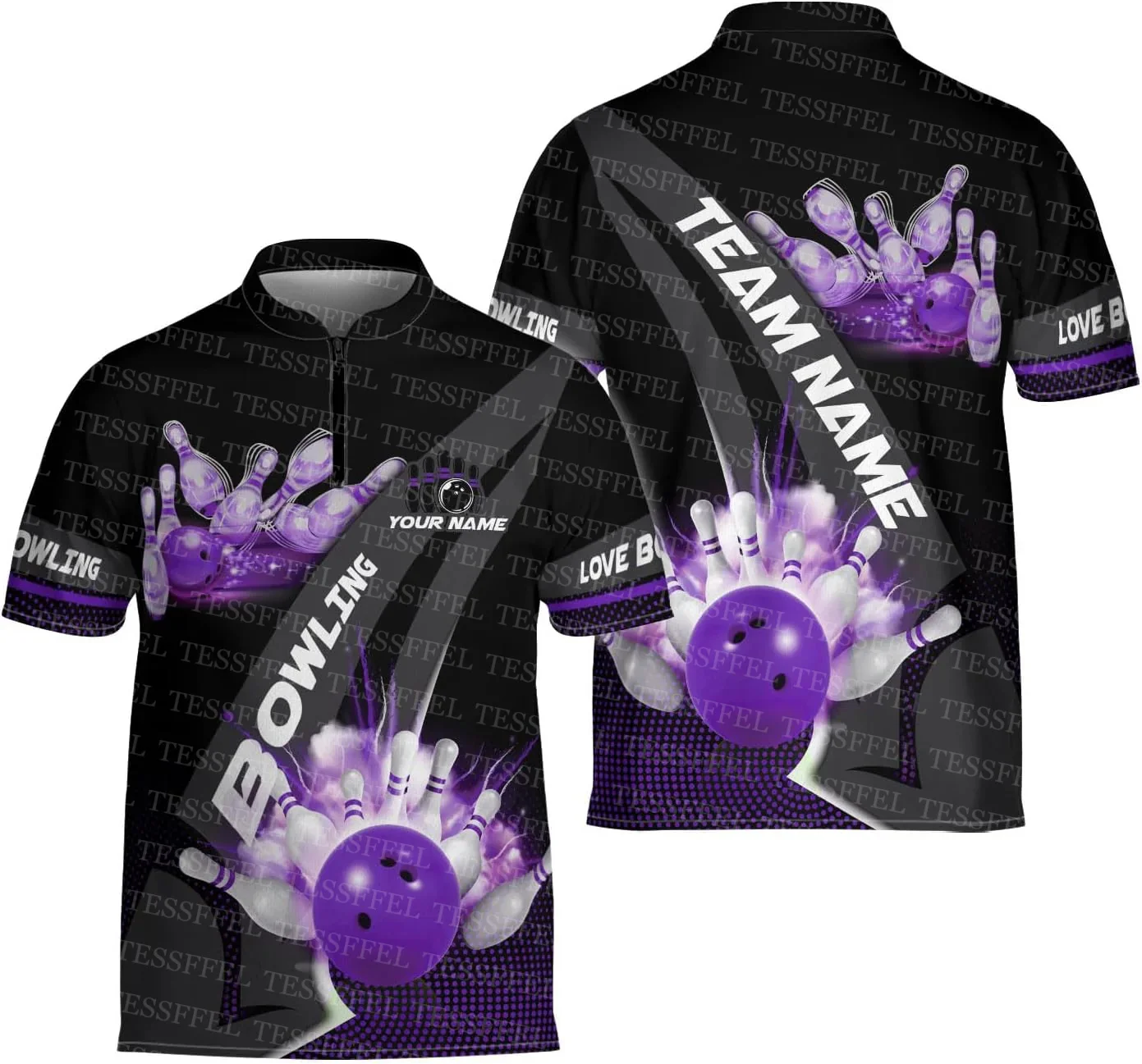 Custom Name Graffiti Flame Strike Bowling Colorful Retro Tattoo Harajuku 3DPrint Casual Unisex Polo Jersey Shirts Short Sleeve 2