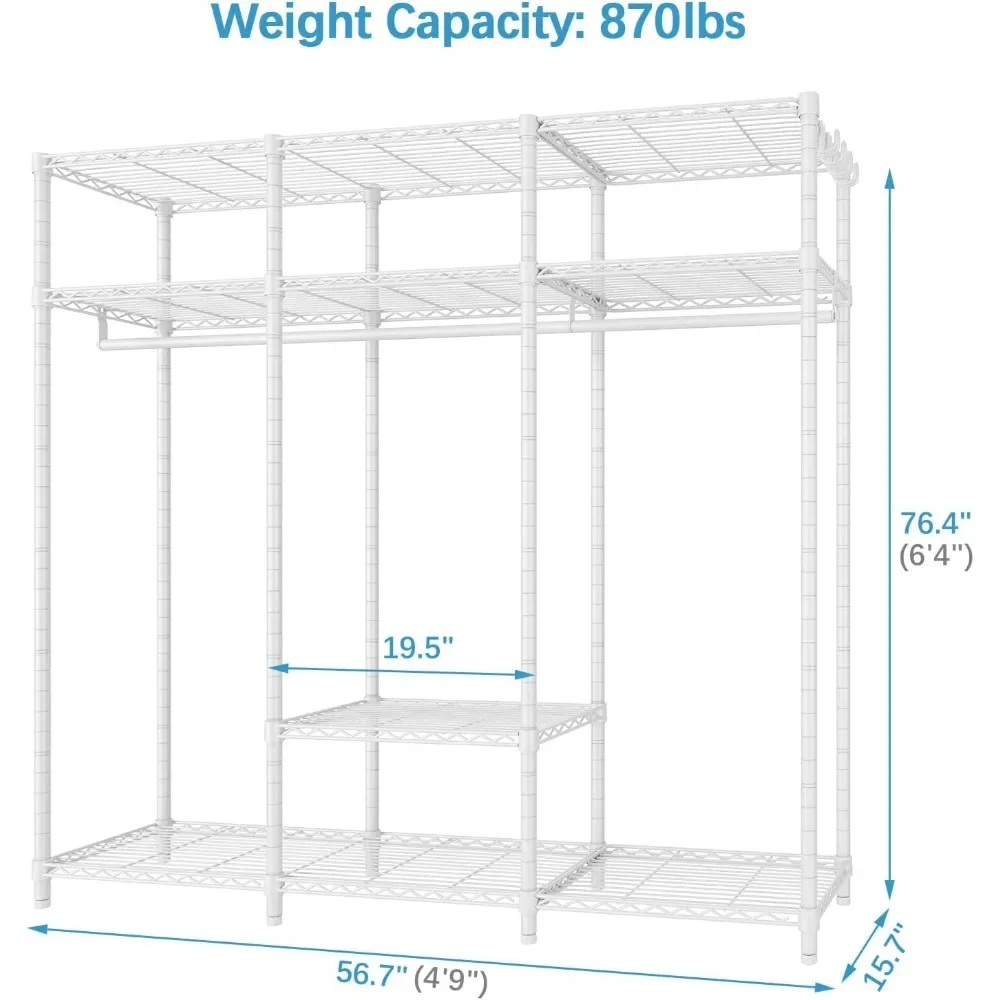 Heavy Duty Clothes Rack with 7 Adjustable Shelves & 2 Hang Rods, Portable Closet Rack, Metal Clothing Rack,Freestanding Wardrobe