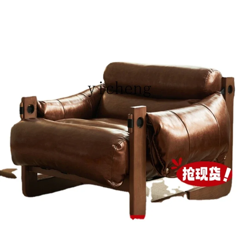 Zk American Solid Wood Sofa Chair Living Room  Model Leisure Leather Recliner Simple Modern home decoration accessories