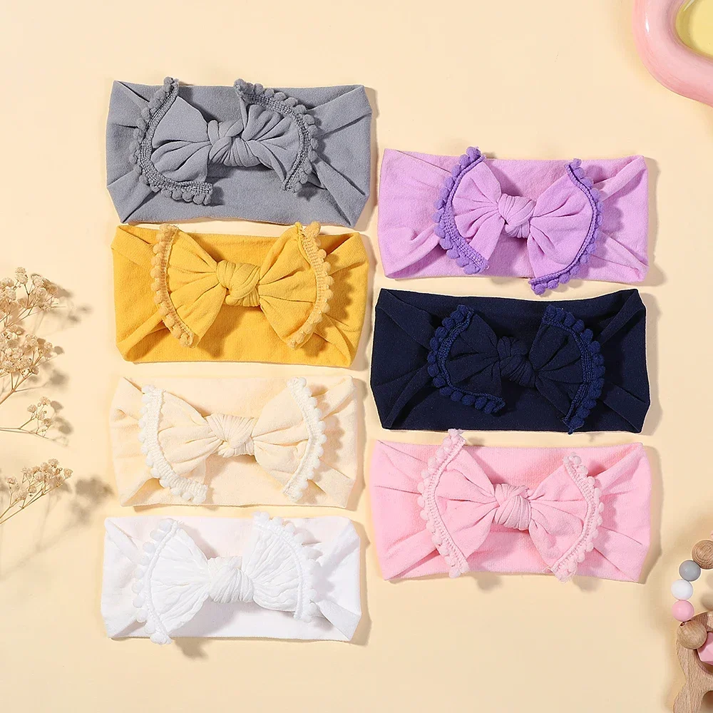 Baby Bow Headband Kids Soft Nylon Turban Elastic Hair Bands Girls Stretch Hairband Solid Hair Accessories Bow Knot Head Wrap