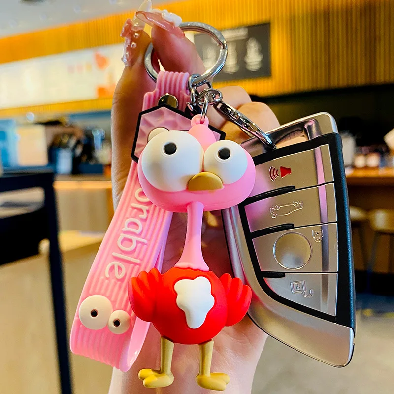 Big-Eyed Ostrich Animal Key Chain, PVC Cartoon Funny Toy Keychain, Car Key Ring Holder, Birthday Gifts, Bag Charms