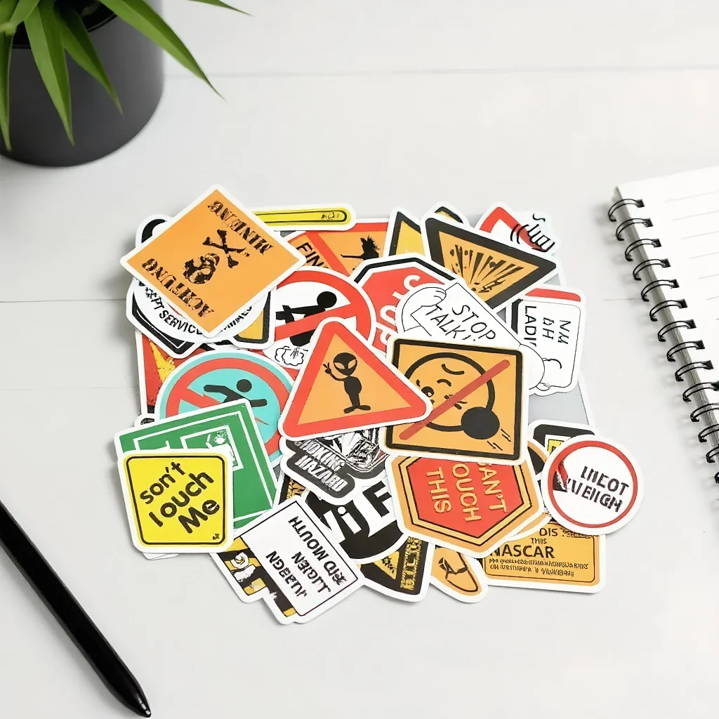 

Cartoon Warning Stickers - Skateboard Laptop Car Decals