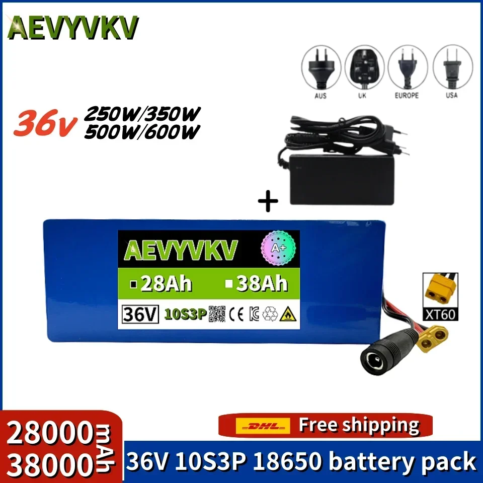 

36V 10S3P 28Ah/38Ah 500W High Power Capacity 42V 18650 Lithium Battery Pack Electric Bicycle Bicycle Scooter BMS+charger