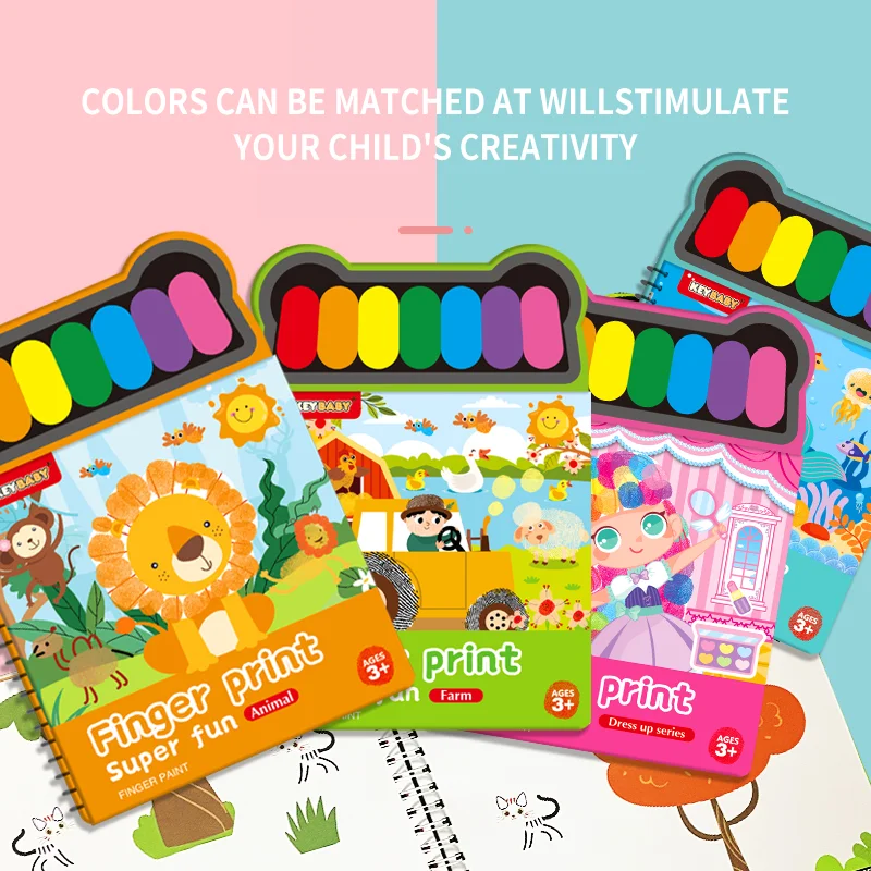 Finger Print Art Activity Book For Kids Washable Finger Paint Coloring Book With Animal Farm Marine Themes Creative Educational