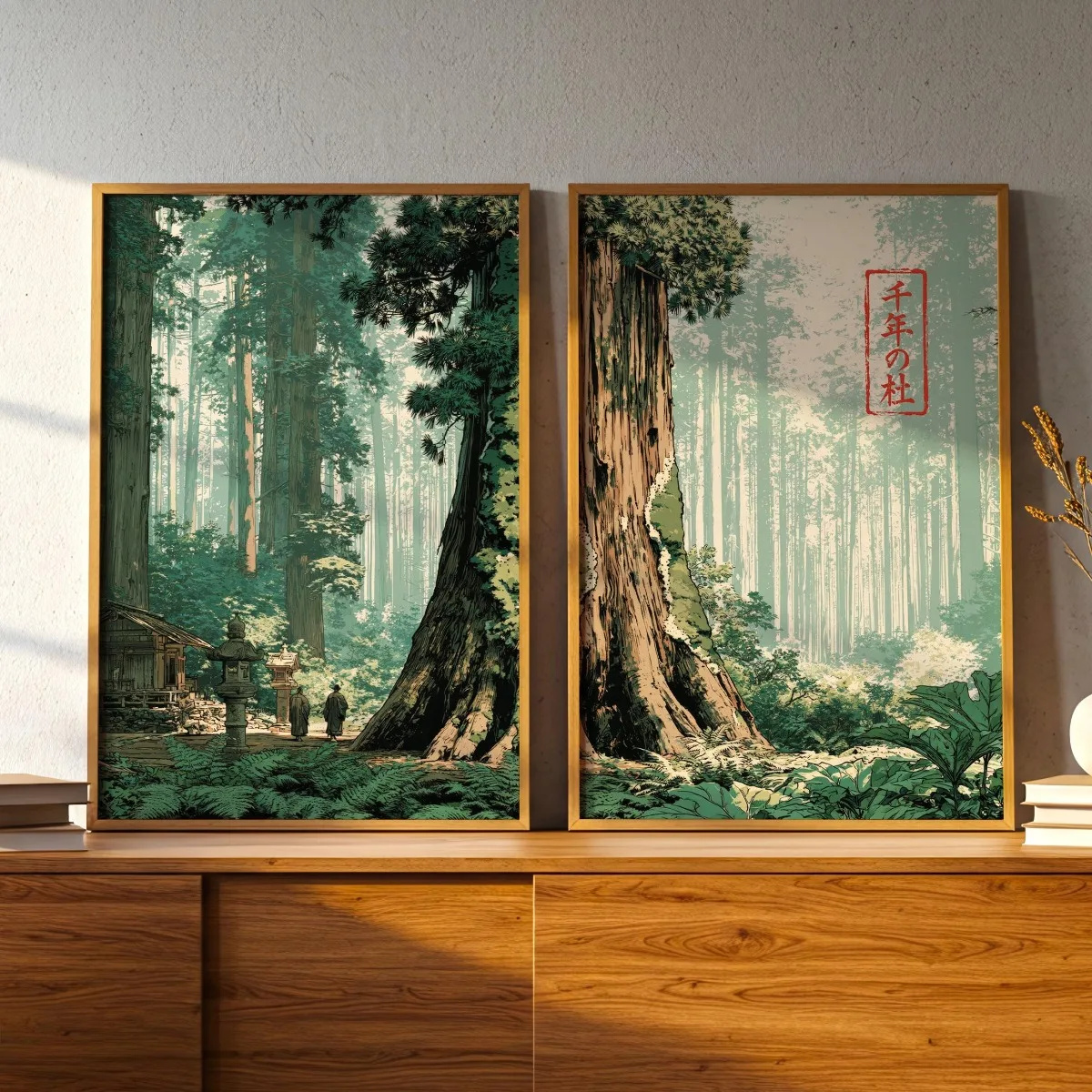 2pcs/set Japanese Anime Forest Canvas Prints PosterJapandi Wabi Sabi Sage Green Zen Art Print Bedroom Wall Art Home Decor Poster