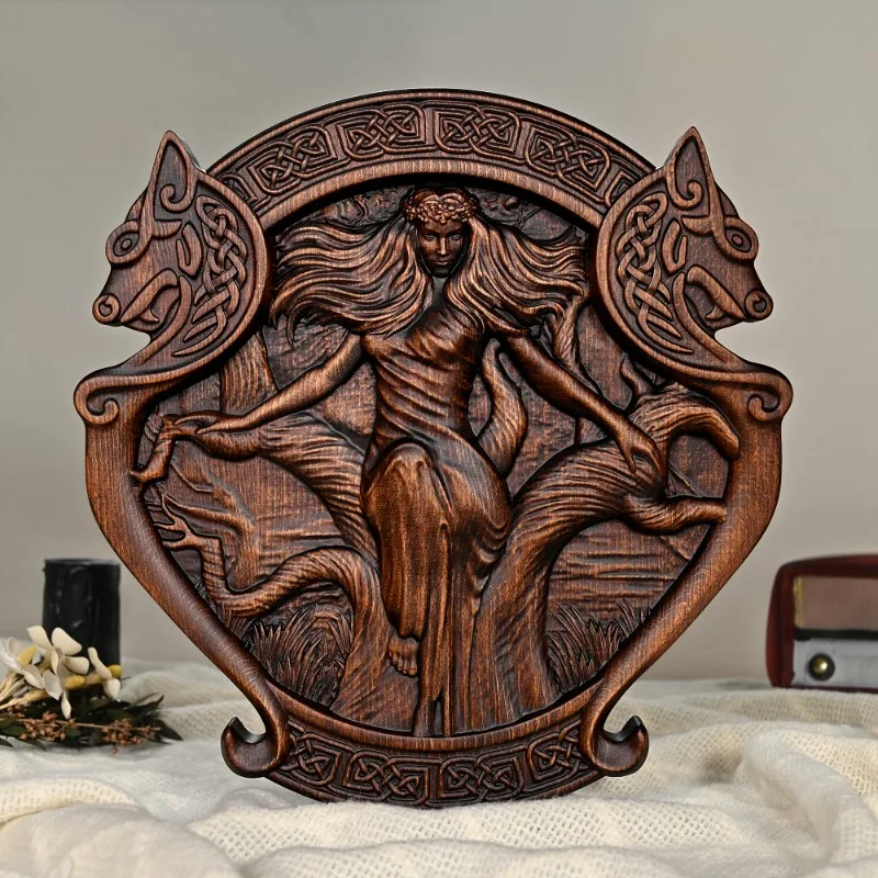 Vintage Wood Carving Icon of St. Benedict Medal of Prayer, Saint Holy Home Living Ornaments