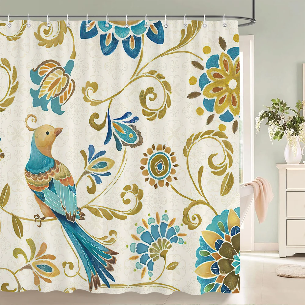 

Flowers Waterproof Bathroom Curtains Green Plants Shower Curtains 3d Printing Polyeste Fabric Decoration Home Bath Screen