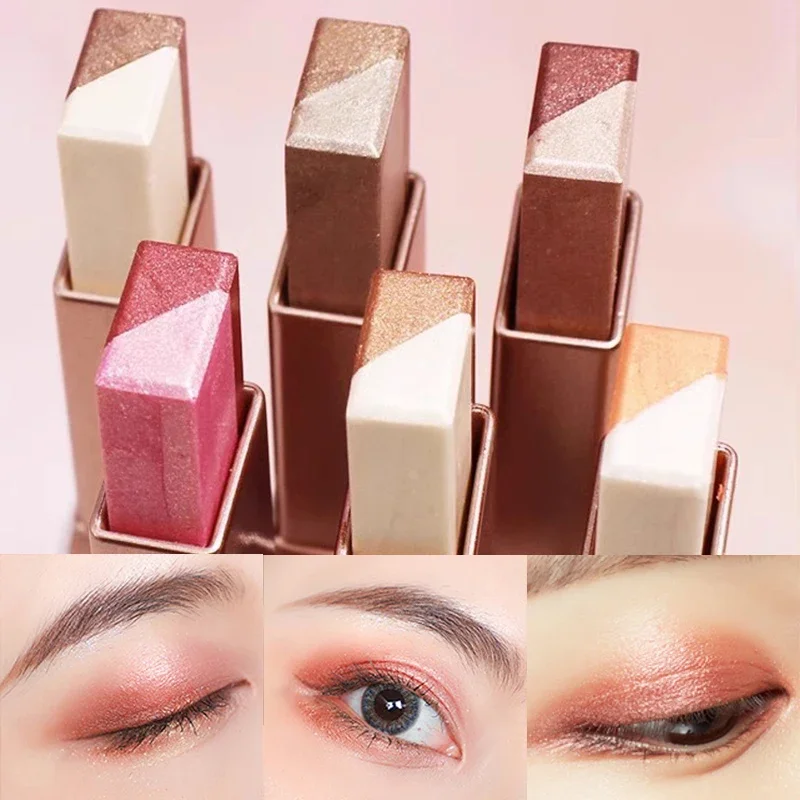 Lápiz de sombra de ojos con brillo de doble Color, lápiz de sombra de ojos, maquillaje impermeable, Bicolor, brillo perezoso, cosméticos, herramienta de maquillaje de belleza