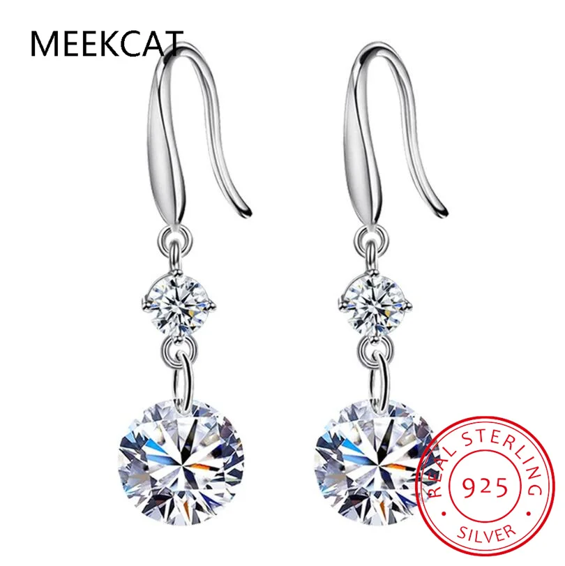 100% Real Silver 925 D Color 6.5mm Moissanite Diamond Hook Earrings Dangle Drop Earring for Women Wedding Jewelry Valentine Gift