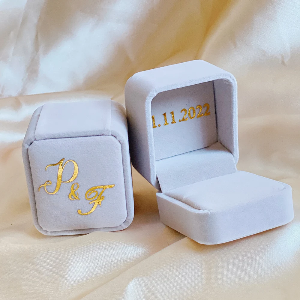 

Personalized Velvet Ring Box Monogram Ring Box Ring Box for Wedding Ceremony Custom Ring Bearer Engraved Wedding Vows