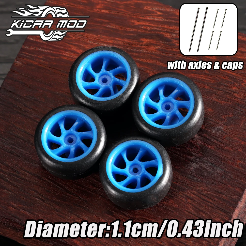 KicarMod 1/64 Models Car Blue Wheels Tires Vehicle Toy for Hot Wheels Tomica Hobby Modified Parts 4PCS(1Set) 1 64 Scale wheels
