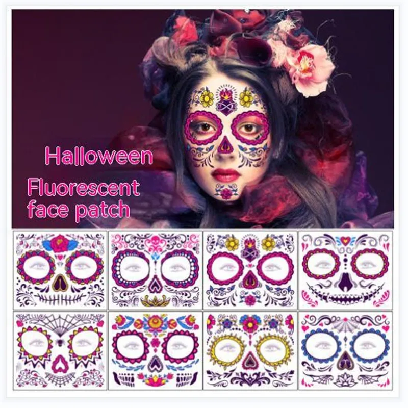 1/12pcs Halloween Funny Face Tattoo Stickers Creative Aesthetic Art Temporary  Makeup Dance Horror  Face Stickers Tattoo Sticker