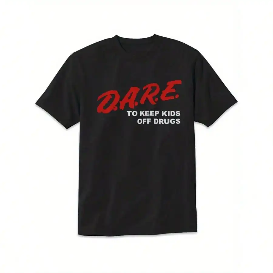 

Black Cotton 90s Retro Graphic Tee - Men's Vintage D.A.R.E. Inspired T-Shirt