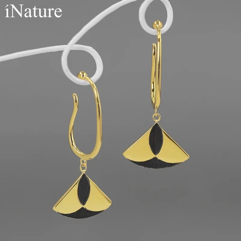 

INATURE 925 Sterling Silver Geometric Fan-shaped Drop Earrings For Women Fake Cartilage Piercing Jewelry