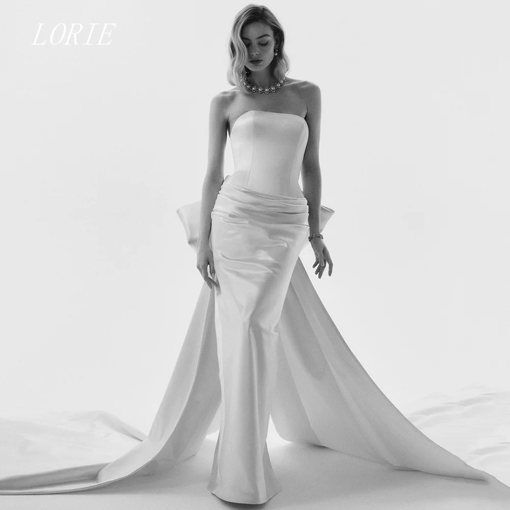 LORIE Luxus-Bogen-Meerjungfrau-Hochzeitskleid, schlichtes trägerloses Brautkleid, ärmelloses Falten-Hochzeitskleid, individuell gestaltet 2026