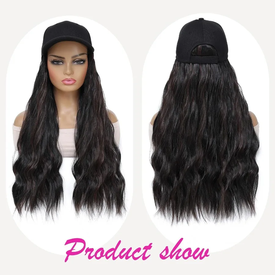 باروكة بيسبول طويلة مموجة قابلة للتعديل مع وصلات شعر من الألياف الاصطناعية المقاومة للحرارة للنساء والفتيات مثالية للاستخدام اليومي