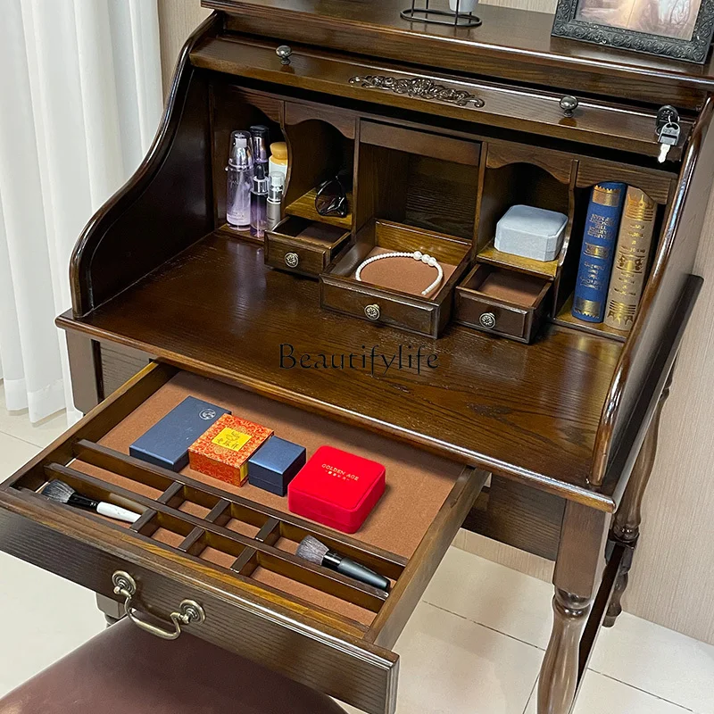 Dressing Table Solid Wood American Style Desk Dressing Table Dual-use Vintage Storage
