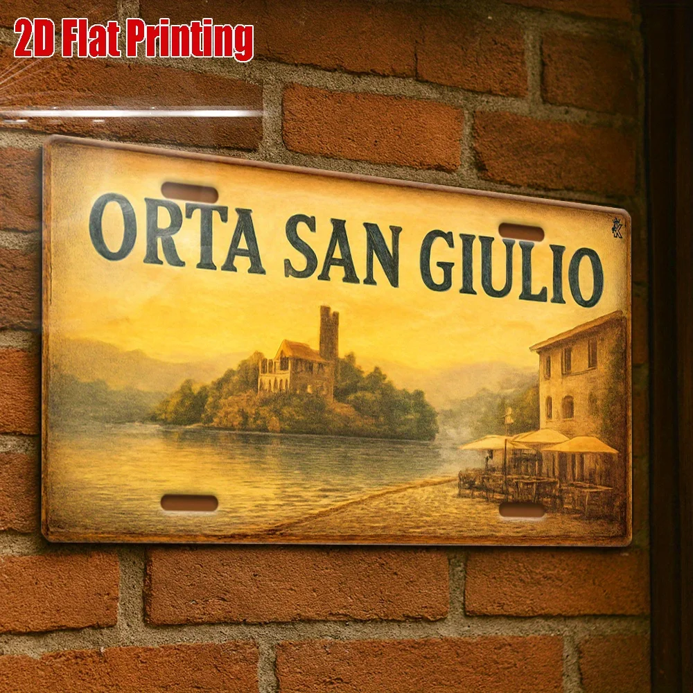 2D Fla 1pc Vintage Metal Sign, Outdoor Plaque & Wall Decor  Alta San Giulio Italy Aluminum Sign, Ideal for Lakeside Retreats