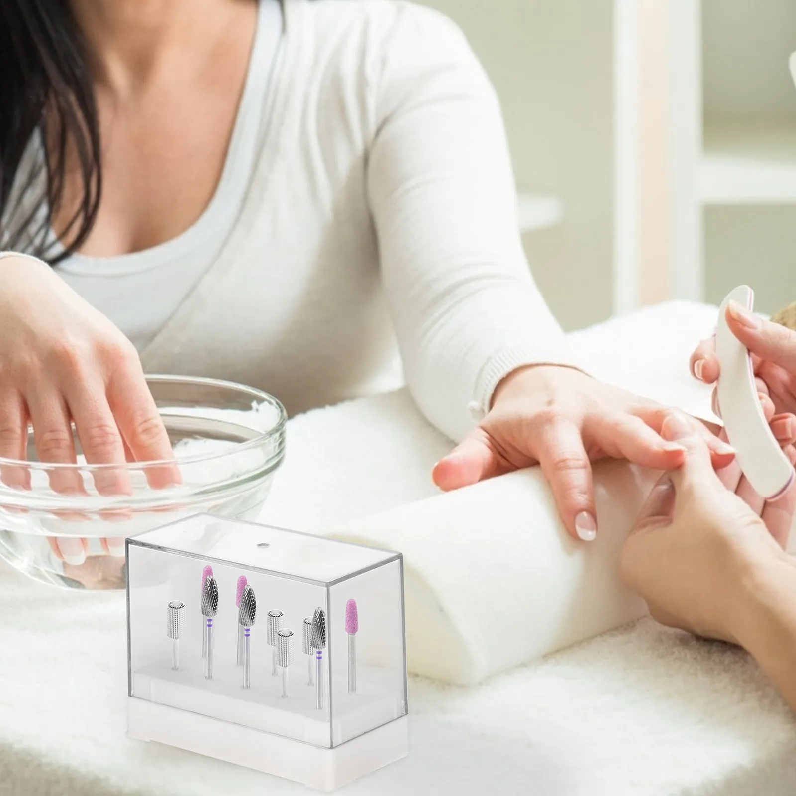 

2Pcs Nail Drill Bit Storage Box Plastic Organizer Multi-Hole Design Dustproof Holder Professional Manicure Nail Drill Bits
