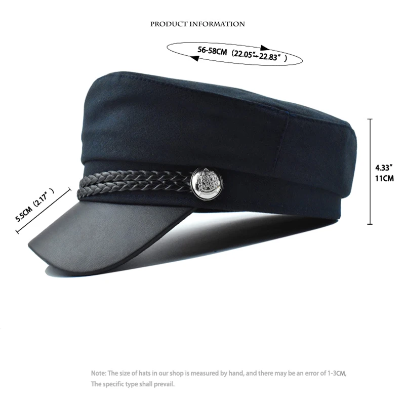 قبعات عسكرية سوداء للنساء ، قبعة عسكرية مسطحة للإناث ، قبعة خلفية ، قبعات سفر ، رسامين للسيدات ، فتيات ، شتاء #6