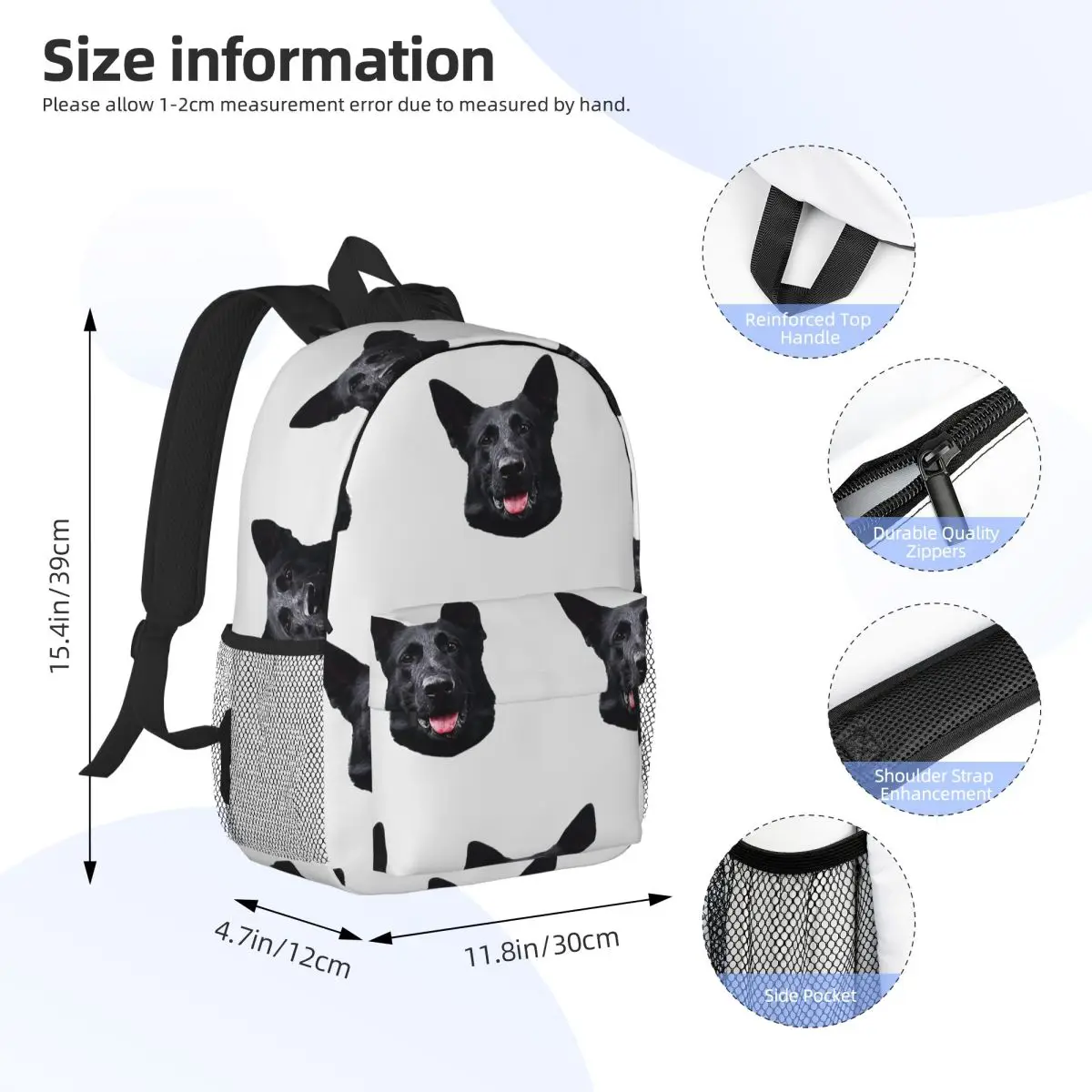 Black German Shepherd Dog Stunning Backpack Student Boys Girls BookBag Men Women School Bag Computer Shoulder Bags