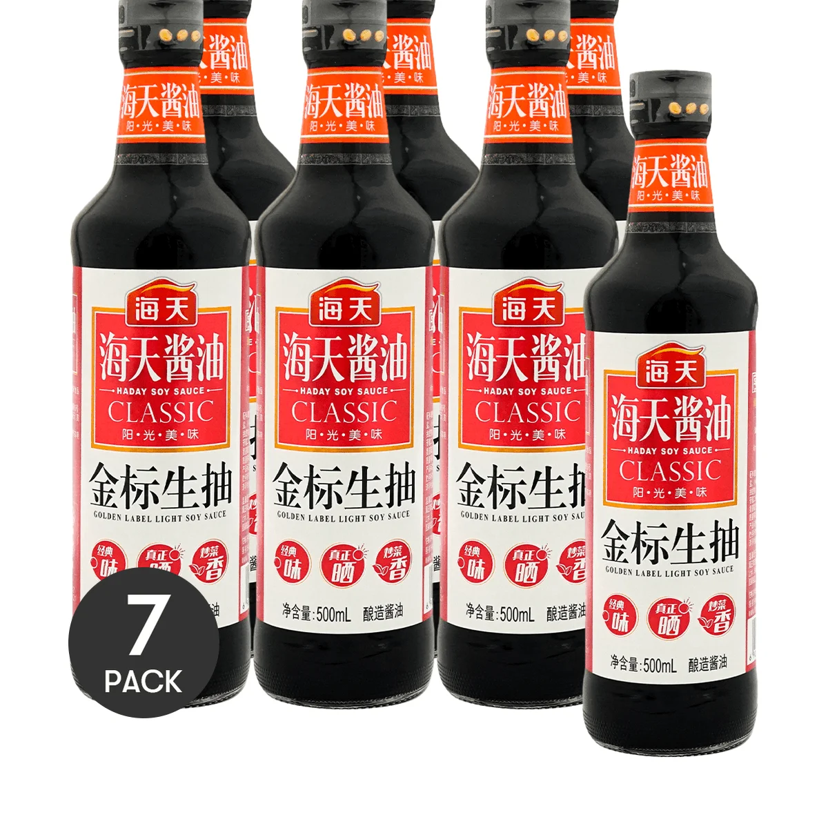 HAITIAN Label emas, saus kedelai ringan Superior 500ml * 7 pak