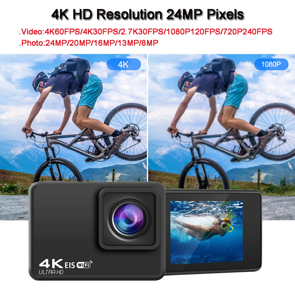 Action Camera Ultra HD 4K/60fps 24MP WiFi 2