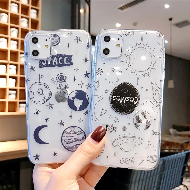 

Funny Astronaut Phone Case For iPhone 16 15 14 13 12 11 Pro XS MAX 7 XR 8 7 Plus Clear Cover Fundas