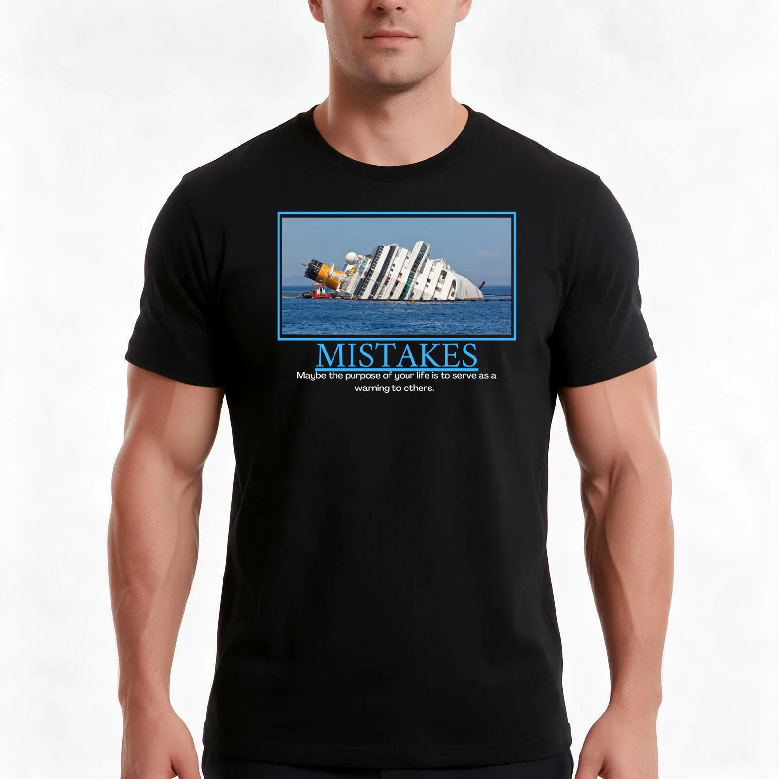 Mistakes Demotivational Poster T-Shirt, Summer Casual Cotton Tee, Oversized Streetwear Tops, Vintage Graphic Print, 100% Cotton