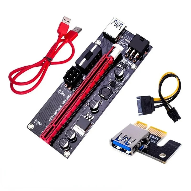 VER009S pci-e Riser Card Dual 6Pin Adapter Card PCIe 1X a 16X Extender Card USB3.0 cavo dati per BTC Mining Miner 009S Express