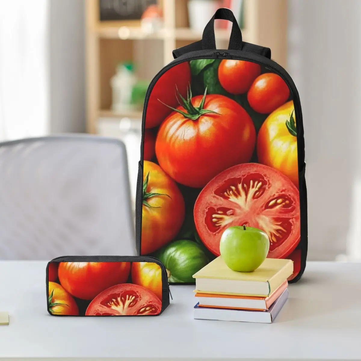 Vintage Tomato Realistic Style Backpack Boys Girls BookBag School Bag Shoulder Bags 3ps Insulated Lunch Bag Pencil Case