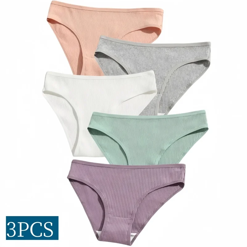 3Pcs/set Seamless Panties Cotton Low-Rise Underwear Breathable Briefs Solid Color Panty Sports Underpants Female Lingerie