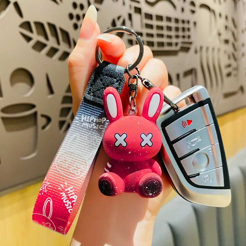 Creative Dazzle Rabbit Doll XX Eyes Cool Bunny Keychain Women Bag