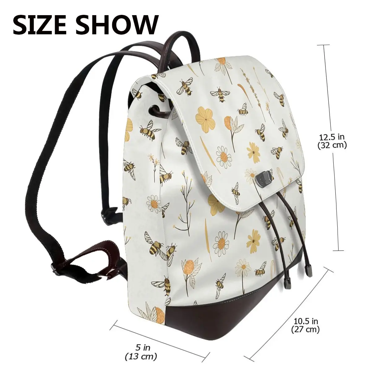 Bee And Flowers Bookbag School Student Bags Hiking Travel Daypack for Women Fashion Derma Backpack