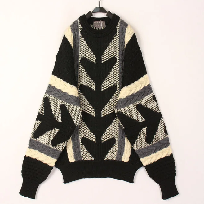 

Винтажный шерстяной свитер оверсайз в богемном стиле с разноцветным тотемным узором, осенне-зимний, свободный вязаный джемпер с круглым вырезом и длинными рукавами, для повседневной носки