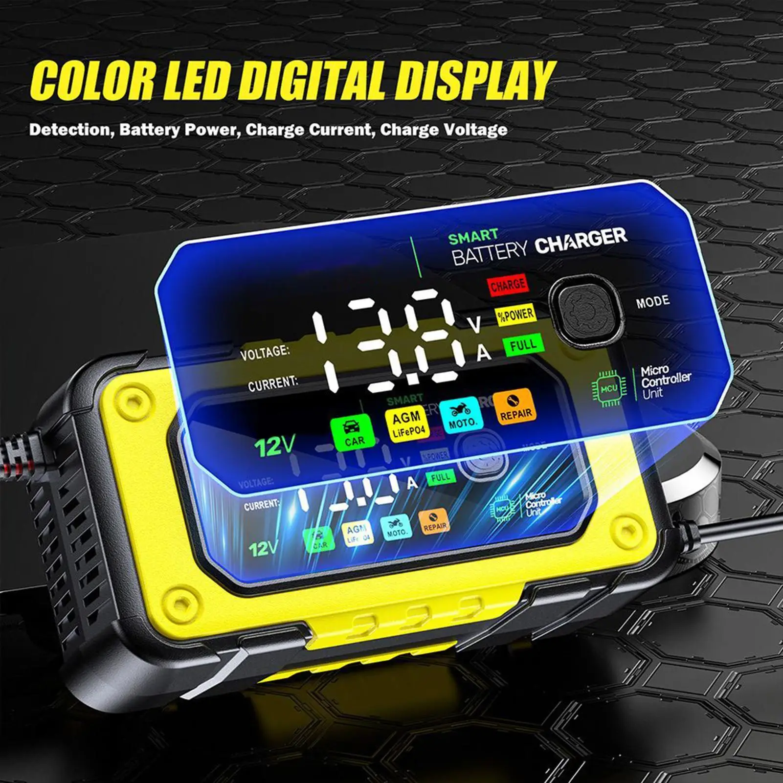 

Battery Car Charger Vehicle Battery Charger 12V 7A Color Lcd Display Charging Gadget For Automobile Truck Motorcycle Boat Marine